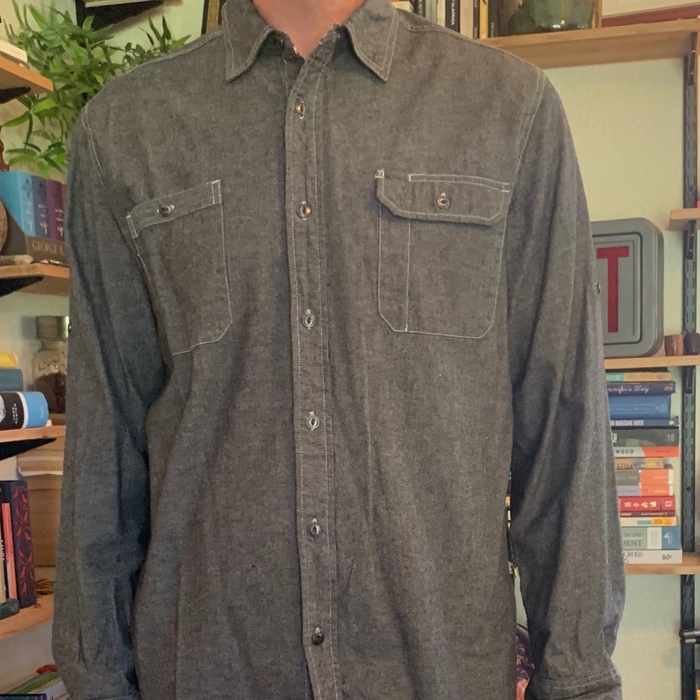 Deep grey chambray/denim long sleeve shirt